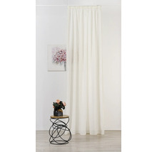 Scène décorative avec un rideau blanc semi-transparent, une petite table avec un vase de fleurs et une peinture abstraite au mur.