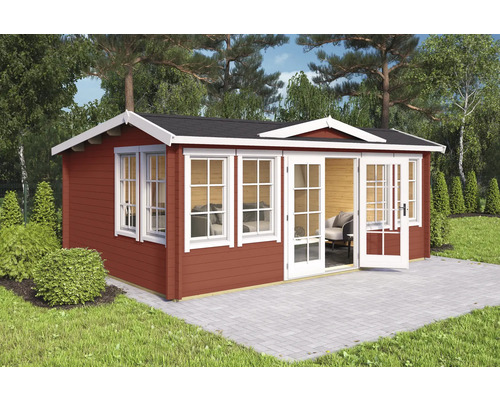 Abri de jardin Outdoor Life Balmoral 44 avec plancher 570 x 421,3 cm rouge de Falun Abri de jardin en bois avec fenêtres et porte double