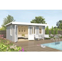 Gartenhaus mit Terrasse und Pool im Außenbereich