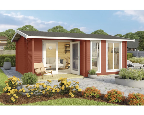 Gartenhaus Outdoor Life Brighton 44 inkl. Fußboden 580 x 429,9 cm schwedenrot Holzgartenhaus mit Terrasse und Garten