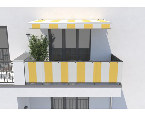 Balcon avec pare-vue et store rayé