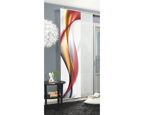 Vue d''une pièce avec un panneau coulissant à motif abstrait