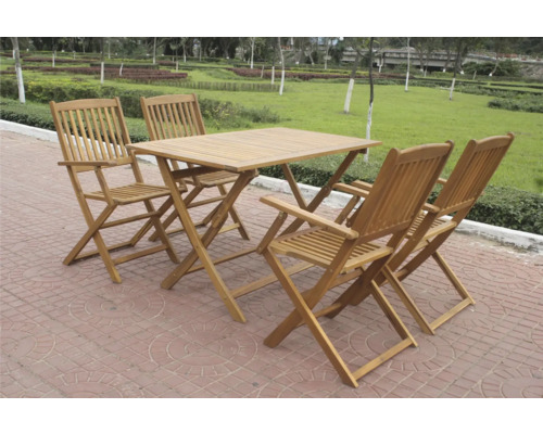 Ensemble table de jardin et quatre chaises pliantes en bois