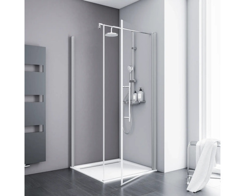 Porte de douche avec paroi latérale SCHULTE Alexa Style 2.0 ExpressPlus 80 x 80 cm couleur du profilé aluminium décor de vitre verre transparent avec verre antitache butée de porte à gauche butée de porte à droite