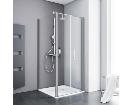 Porte de douche avec paroi latérale SCHULTE Alexa Style 2.0 ExpressPlus 80 x 80 cm couleur du profilé aluminium décor de vitre verre transparent avec verre antitache butée de porte à droite butée de porte à gauche