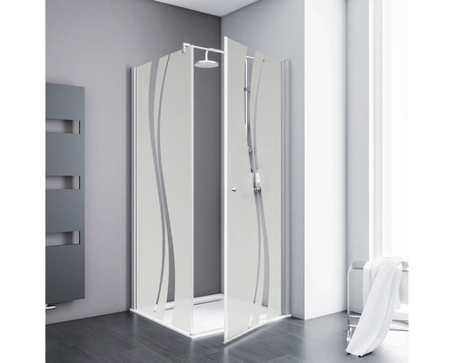 Porte de douche avec paroi latérale avec porte pivotante SCHULTE Alexa Style 2.0 ExpressPlus 80 x 80 cm couleur du profilé aluminium décor de vitre liane avec verre antitache