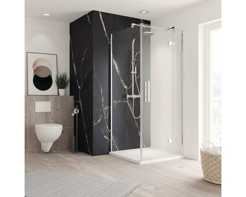 Panneau mural de douche Paroi arrière de lavabo Crédence de cuisine BREUER - marbre noir 255 x 150 cm 9482547000204