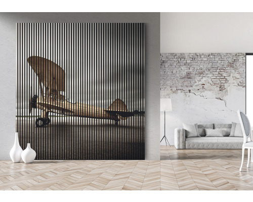 Dekoratives Wandbild mit Flugzeugmotiv im Wohnzimmer