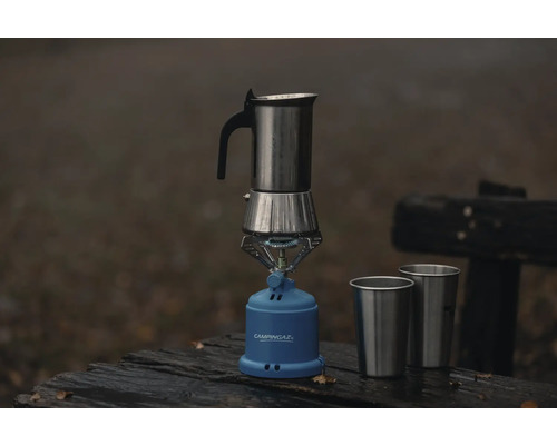 Réchaud de camping avec machine à expresso et deux gobelets