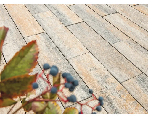 Rechteckige Pflastersteine im Garten verlegt