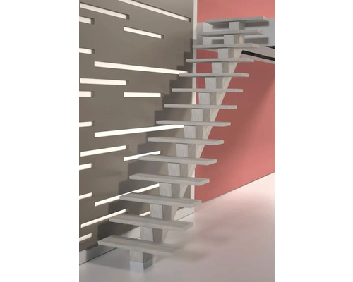 Freitragende Treppe aus Holz mit seitlichem Wandschutz