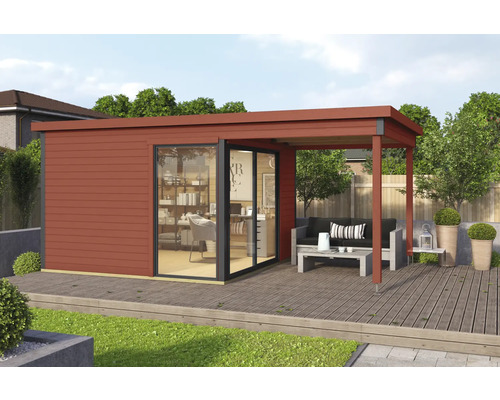 Gartenhaus Outdoor Life Domeo 2 inkl. Fußboden, seitliche Überdachung 524,4 x 319,6 cm schwedenrot