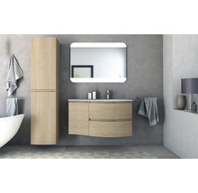 Salle de bain moderne avec meuble-lavabo, armoire de toilette et armoire haute