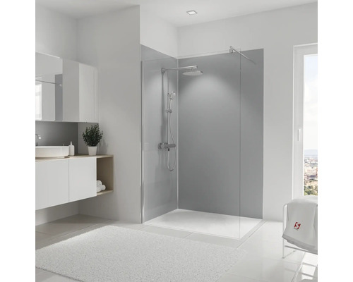 Kit de panneau mural de douche SCHULTE ExpressPlus DecoDesign angle asymétrique couleur gris clair 255 x 120 / 90 cm avec kit de profilés EP1900916 679