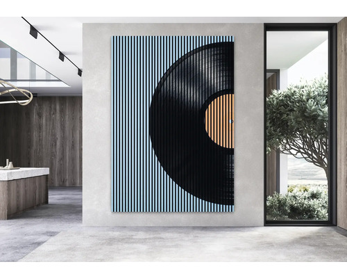 Wandbild mit Schallplattenmotiv in modernem Wohnraum