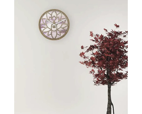 Horloge murale avec motif floral et affichage de l''heure
