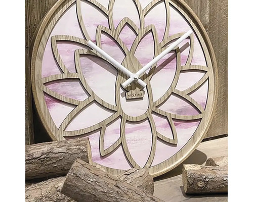 Horloge Nextime avec motif floral et éléments en bois