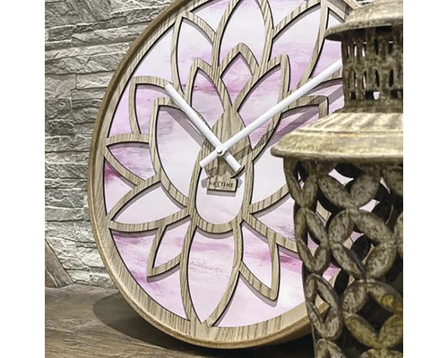 Horloge décorative avec cadre en bois et motif floral