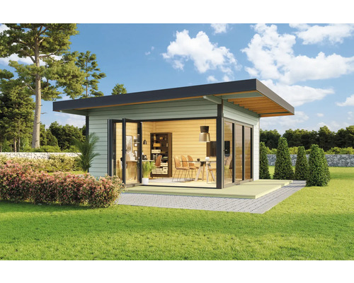 Gartenhaus Outdoor Life Domeo 9 inkl. Fußboden 590 x 590 cm gletschergrün