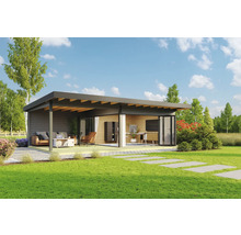 Modernes Gartenhaus mit Terrasse und Büroausstattung im Grünen