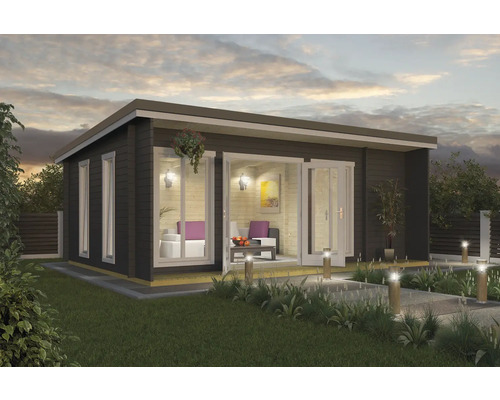 Gartenhaus Outdoor Life Japan inkl. Fußboden, Terrasse 648 x 470 cm carbongrau Modernes Gartenhaus mit Terrasse und Beleuchtung