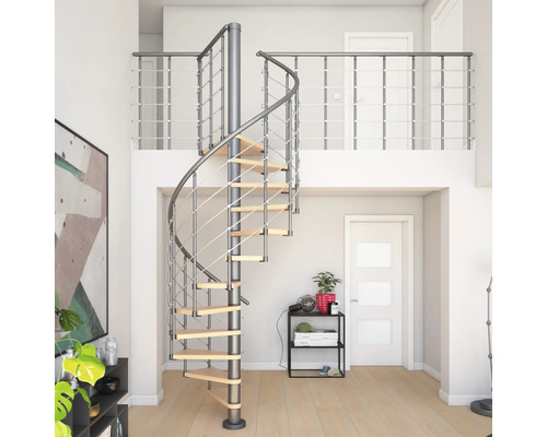 Escalier en colimaçon Pertura Koralia hêtre bois lamellé-collé Ø 120 cm gris 15 marches 16 pas de marche Escalier en colimaçon Pertura Koralia hêtre bois lamellé-collé Ø 120 cm gris 15 marches 16 pas de marche