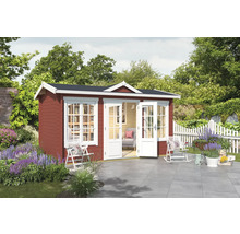 Gartenhaus mit Doppeltür und Fenstern im Garten
