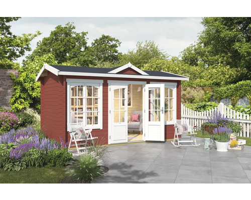 Gartenhaus Outdoor Life Kensington inkl. Fußboden 440 x 292,1 cm schwedenrot Gartenhaus mit Doppeltür und Fenstern im Garten