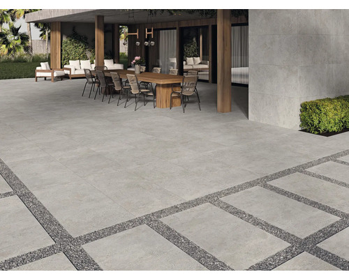 Dalle de terrasse grès cérame fin Rock grey bords rectifiés 120 x 60 x 2 cm