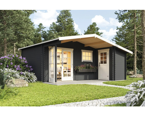 Gartenhaus Outdoor Life Little Rock inkl. Fußboden 558,7 x 480 cm carbongrau Gartenhaus aus Holz mit Fenster und Tür im Garten