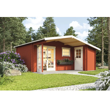 Holzgartenhaus mit Doppeltür und Fenster im Garten