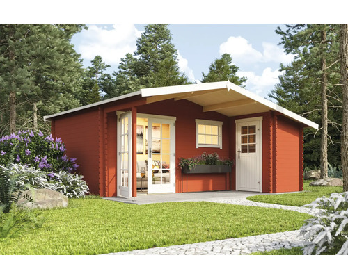 Gartenhaus Outdoor Life Little Rock inkl. Fußboden 558,7 x 480 cm schwedenrot Holzgartenhaus mit Doppeltür und Fenster im Garten