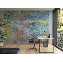 Papier peint panoramique intissé impression numérique 101126 Magic Walls Mur de pierre bleu 8 pces 372 x 280 cm
