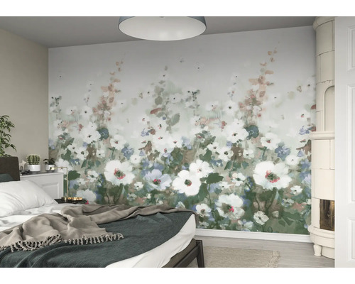 Chambre à coucher avec papier peint photo floral