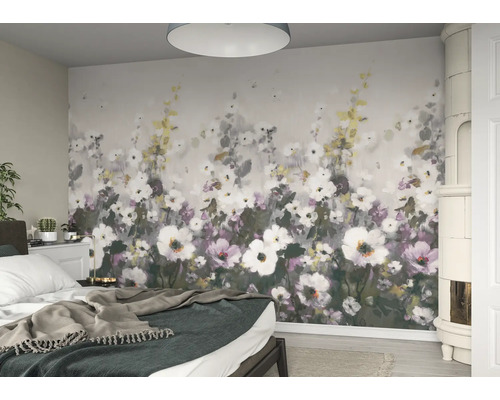 Chambre à coucher avec papier peint photo à motif floral