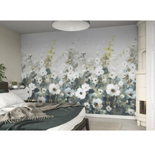 Schlafzimmer mit Fototapete mit Blumenmuster