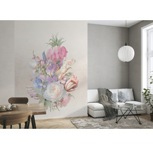 Intérieur avec sticker mural fleuri, canapé et table à manger