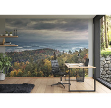 Bureau moderne avec papier peint photo, bureau et chaise de bureau
