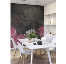 Salle à manger avec table, chaises et papier peint photo à motif floral