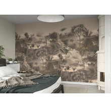 Schlafzimmer mit Fototapete mit Dschungelmotiv