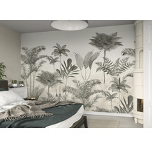 Chambre à coucher avec fresque murale avec motifs de plantes tropicales