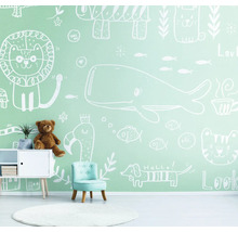 Chambre d''enfant avec meubles et papier peint à motifs d''animaux