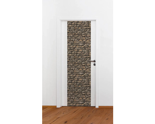 Porte blanche avec motif de papier peint en pierre