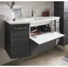 Badmöbel-Set Pelipal Quickset 328 BxHxT 175 x 200 x 39 cm Frontfarbe graphit struktur quer mit Mineralguss-Waschtisch und Hochschrank, Unterschrank und Wandschrank 328.120006