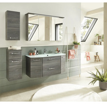 Badmöbel-Set Pelipal Quickset 328 BxHxT 145 x 200 x 39 cm Frontfarbe graphit struktur quer mit Glas-Waschtisch weiß, Unterschrank und Wandschrank 328.120007