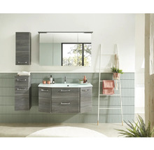 Badmöbel-Set Pelipal Quickset 328 BxHxT 145 x 200 x 39 cm Frontfarbe graphit struktur quer mit Glas-Waschtisch weiß, Unterschrank und Wandschrank 328.120007