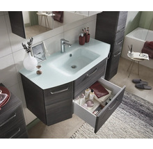 Badmöbel-Set Pelipal Quickset 328 BxHxT 145 x 200 x 39 cm Frontfarbe graphit struktur quer mit Glas-Waschtisch weiß, Unterschrank und Wandschrank 328.120007