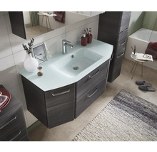 Modernes Badezimmer mit Waschtischunterschrank, Aufsatzwaschbecken und Spiegel