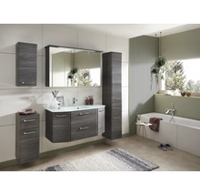 Badmöbel-Set Pelipal Quickset 328 BxHxT 175 x 200 x 39 cm Frontfarbe graphit struktur quer mit Glas-Waschtisch weiß, Hochschrank, Unterschrank und Wandschrank 328.120008