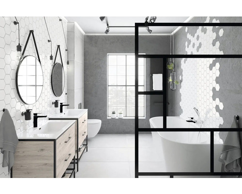 Salles de bains en noir, gris et blanc